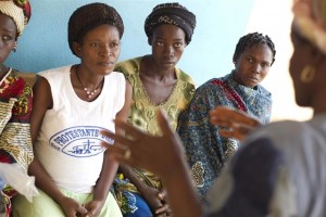 Pregnant women listen to a midwife discuss the importance of HIV testing to prevent mother-to-child transmission (PMTCT) of the disease, at the hospital in Kani, a town in Worodougou Region. [#1 IN SEQUENCE OF FOUR] By 27 January 2011 in Côte dIvoire, some 20,000 people were internally displaced by violence that erupted after the 28 November 2010 presidential election, and an estimated 32,000 others had fled to neighbouring Liberia. Homes have been looted and burned, and many schools have remained closed since the election. The situation has been exacerbated by outeaks of yellow fever and cholera. Sixty-four cases of suspected yellow fever and 25 related deaths were reported in the districts of Béoumi, Katiola, Séguéla and Mankono, rural areas with low vaccination rates. Yellow fever, a deadly disease transmitted by mosquito, has no known cure, but vaccination provides ten years of immunity. The Ministry of Health, UNICEF and the World Health Organization (WHO) have initiated an emergency immunization campaign against the disease, targeting 840,000 people aged 9 months and older. The Global Alliance for Vaccines and Immunisation (GAVI) is providing the campaigns vaccines. Meanwhile, a cholera epidemic has been declared in Abidjan, the countrys most populous city, with seven deaths out of a reported 35 infections. UNICEF and the WHO are supporting a rapid response to that outeak as well, including the distribution of soap and chlorine and the promulgation of cholera-prevention messages. UNICEF is also responding to the mass displacement crisis by distributing blankets, sleeping mats, insecticide-treated mosquito nets, high protein biscuits, water treatment supplies, pre-school supplies and recreation equipment for children in displaced communities, and by providing family reunification services.