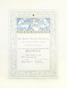 The official document commemorating the awarding of the 1965 Nobel Peace Prize to UNICEF 