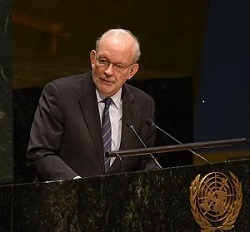 UNICEF Executive Director Anthony Lake speaks at the opening session of the UN General Assembly High-Level Meeting on the twenty-fifth anniversary of the adoption of the Convention on the Rights of the Child, at UNHQ. On 20 November 2014, the United Nations General Assembly High-Level Meeting on the twenty-fifth anniversary of the adoption of the Convention on the Rights of the Child was held at United Nations Headquarters (UNHQ). The Convention on the Rights of the Child (CRC), the worlds most endorsed human rights treaty, sets out the civil, political, economic, social, health and cultural rights of children. The meeting ought together participants to review progress achieved for children since the treatys adoption by the General Assembly in 1989; to identify key challenges to realizing childrens rights; and to examine best ways to address these challenges as the international community moves into the next 25 years. President of the 69th Session of the United Nations General Assembly Sam Kahamba Kutesa and UNICEF Executive Director Anthony Lake were among the key speakers. UNICEF unveiled its #IMAGINE project and launched a special edition of its State of the Worlds Children flagship report during the event. This first-ever fully digital, interactive edition of the publication, entitled Reimagine the future: Innovation for every child, highlights innovations that are already improving lives in countries around the world and includes multimedia and interactive content that invites readers to share their own ideas and innovations. The #IMAGINE Project, through a new interactive digital experience, will allow everyday people to use an application to record their own version of Imagine, John Lennons iconic anthem of hope and peace, alongside their favourite stars, in what UNICEF hopes will be the largest-ever global singalong. The launches were held as part of CRC twenty-fifth anniversary celeations.