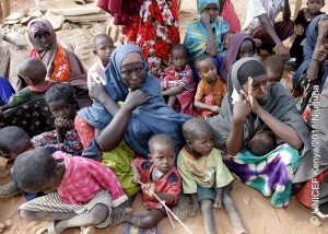 Somalia refugees wait at a  registry point run by UNHCR in IFO refugee camp  during the visit of UNICEF National Committee members in north eastern Kenya; September 2; 2011. Photo by Antony Njuguna/UNICEF