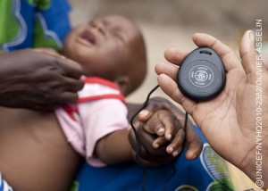 Community Health Volunteer Mariam Diarra times eight-month-old Gimbala Keitas eathing, using a WHO/UNICEF timer, during an outreach visit in Kabe Village in the western Kayes Region. The baby has pneumonia. Ms. Diarra has been trained to count a childs eaths to gauge respiratory distress and identify pneumonia. If detected early enough, the illness can be treated with antibiotics and recovery may be swift. Otherwise, the child will be referred to the nearest health facility. Community health volunteers provide basic health services and monthly outreach, helping to manage early childhood diseases in their communities. UNICEF supports community-led initiatives to raise awareness about essential family practices, which include exclusive eastfeeding for babies during the first six months of life, fully vaccinating children under age one, sleeping under insecticide-treated mosquito nets, and washing hands with soap. Each volunteer visits about 35 households (or 250 inhabitants) every month. Ms. Diarra is the eldest of three wives who, all together, have 14 children. [#2 IN SEQUENCE OF THREE] In May 2010 in Mali, the country remains one of the poorest in the world, with more than 47 per cent of the population living on less than US $1.00 a day. Many people lack access to basic health care and safe water, and more than half are without adequate sanitation. Maternal and child health indicators are also among the worlds worst: Eight women die from pregnancy-related causes each day, and nearly 20 per cent of children die before reaching their fifth birthday. Pneumonia, diarrhoea, malaria and neonatal conditions are the primary causes of under-five deaths. Additionally, more than one-third of child deaths are directly related to under-nutrition, and about 38 per cent of Malian children are stunted. Wide economic, gender, geographic and other disparities also persist. Working with the Government and other partners, UNICEF supports health, nutrition, water and sanitation and hygiene (WASH), education and protection interventions, especially in rural areas and among vulnerable populations.