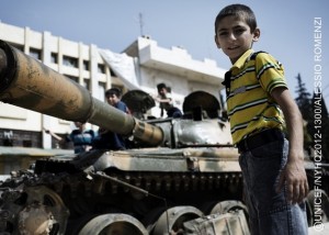 Boys play on a destroyed army tank, in the town of Azaz in the north-western Aleppo Governorate. By late September 2012 in Syria, escalating war continues to take its toll on children and their families. Some 2.5 million people have been affected, of which 1.2 million half of them children have been displaced. Deaths, including of children and women, are estimated at 19,000. Syrians have also fled to neighboring Iraq, Jordan, Lebanon and Turkey; more than 226,700 have registered with the United Nations High Commission for Refugees (UNHCR), while over 75,000 are awaiting registration. UNICEF continues working with diverse governments, other United Nations organizations and local and international NGOs to respond to the needs of affected children both in and outside Syria. UNICEF also supports initiatives in education, water, sanitation and hygiene, health, nutrition and child protection, including the provision of child-friendly spaces and psychosocial assistance for children traumatized by their experiences in relation to the conflict. To fund this work, UNICEF has requested US$123 million, of which less than 25 per cent has been received to date.