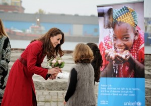 The Duchess of Camidge (L) receives flowers from two local girls on her arrival at UNICEF's Supply Division, Copenhagen. 2. November 2011, UNICEF Supply Division, Copenhagen The Duke and Duchess of Camidge (William and Catherine) accompanied by the Crown Prince and Crown Princess of Denmark (Frederik and Mary) made a special visit to the UNICEF global supply centre in Copenhagen to help maintain the world’s attention on the humanitarian crisis in East Africa, which has left more than 320,000 children so severely malnourished that they are at imminent risk of death unless they get urgent help. UNICEF’s supply centre includes a warehouse the size of three football pitches where essential supplies for children around the globe are sourced, packed and distributed. These include food, water, special nutritional supplies for the most malnourished children, vaccines, education materials and emergency medical kits. Whilst at the supply centre both couples were iefed on the desperate situation in the region by UNICEF specialists. The royal couples then joined UNICEF warehouse staff on packing line, and helped to pack emergency health kits, ready to be sent to East Africa. Each kit will provide life-saving supplies to over 1000 people. The Duke and Duchess and the Crown Prince and Princess then toured the warehouse, seeing the huge variety of supplies that are sent to emergencies around the world, including ready-to-use therapeutic food for severely malnourished children under five years old and supplementary food to support-families, emergency health kits, vaccines and water supplies including water purification tablets. At the end of their visit the Duke of Camidge said “An incredible amount is being done. UNICEF is leading the way and doing a fantastic job, but sadly there’s lots more still to do, and that’s why we’re here today” To donate to UNICEF East Africa Appeal please visit www.eastafricacrisis.org