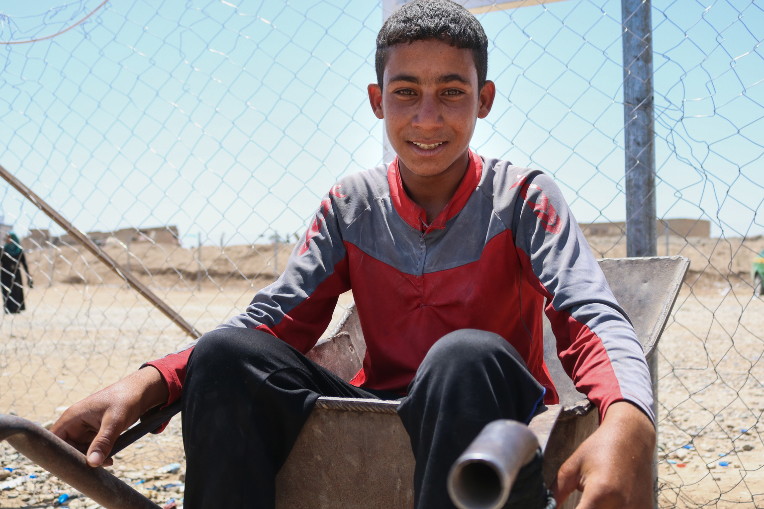 Displaced for just a few months, Hussain has become the sole eadwinner for his family of 15. He makes his money by transporting relief items to newly arrived families' tents in Hamam al-Alil, about 35km south of Mosul, for around 250-500 Iraqi Dinar (around $.20-$.40).